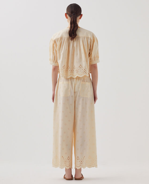 Pantalon ample broderie anglaise en coton I307 ecru
