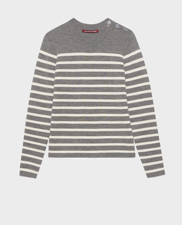 MADDY - Pull marin en laine mérinos 8873 04 grey stripes