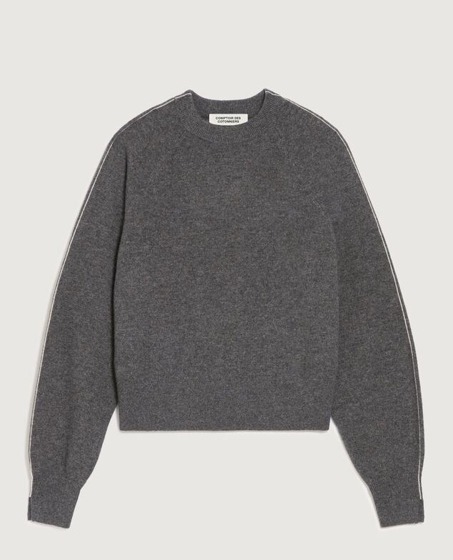 Pull col rond en cachemire K073 gray st ecru