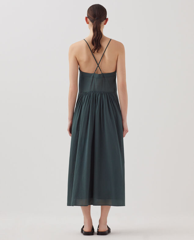Robe longue à bretelles en voile de coton J590 spruce green