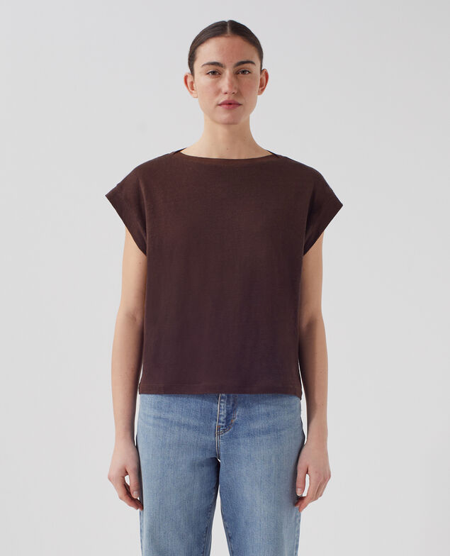 T-shirt boxy en lin KARO J790 chocolate plum