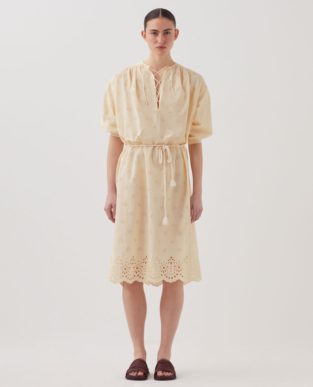 Robe midi broderie anglaise en coton I307 ecru