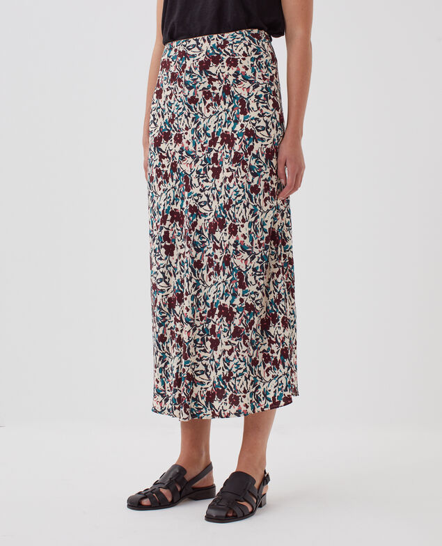 Jupe midi fluide J751 leaf burgundy