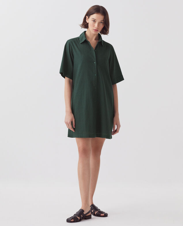 Robe chemise courte brodée en coton J590 spruce green