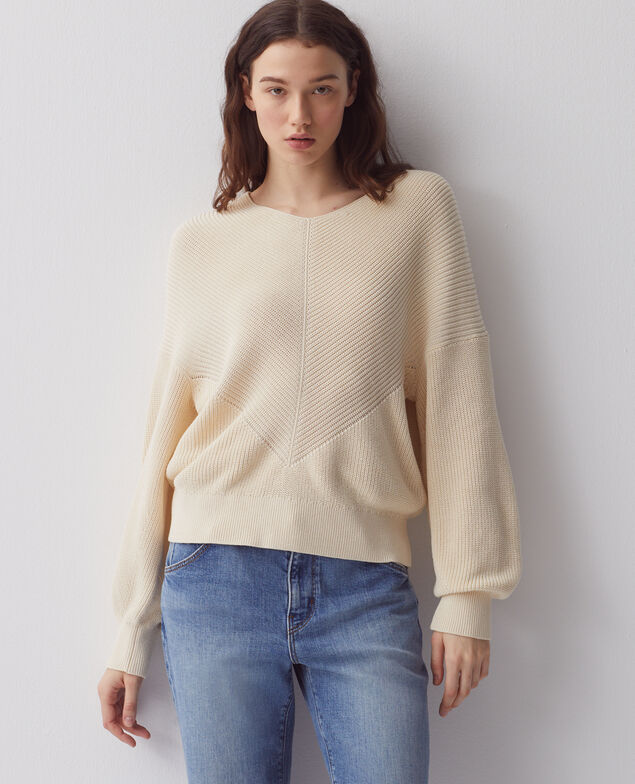 Pull à col V en coton H304 albore