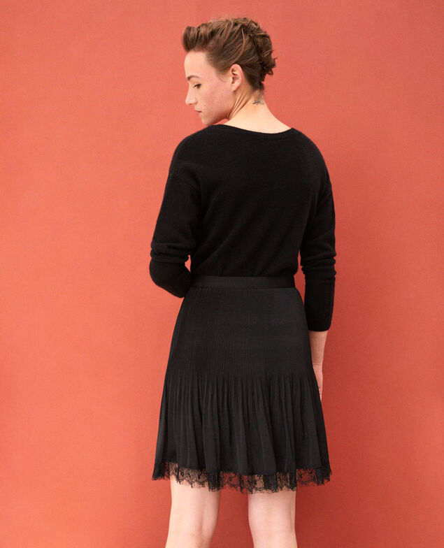Jupe plissée avec détail de dentelle Noir