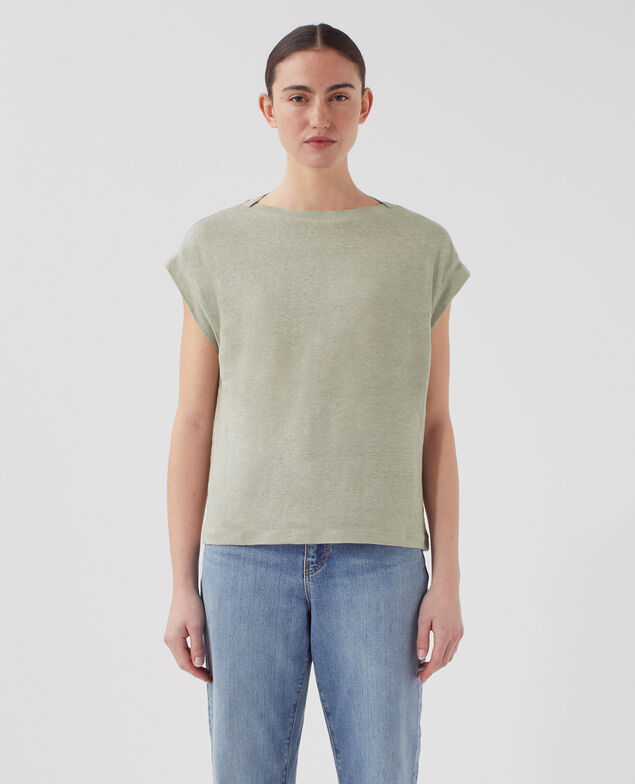 T-shirt boxy en lin KARO U520 green