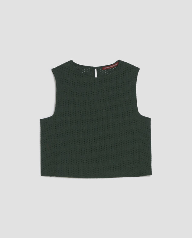 Top sans manches brodé en coton J590 spruce green