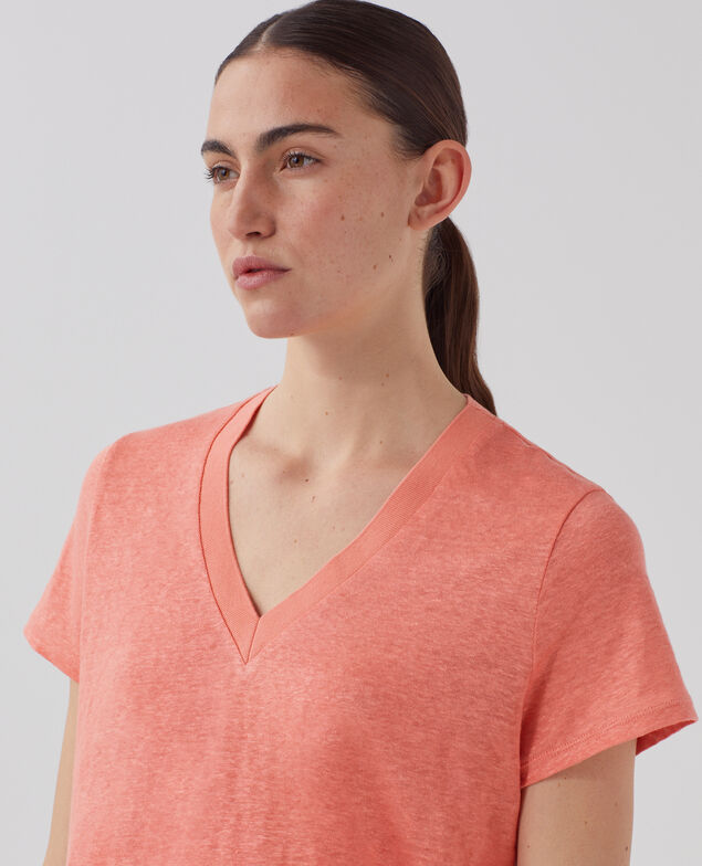T-shirt col V en lin SARAH U120 pink