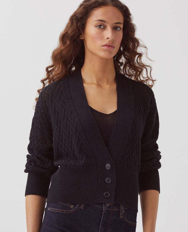 Cardigan col V en lin H091 black beauty