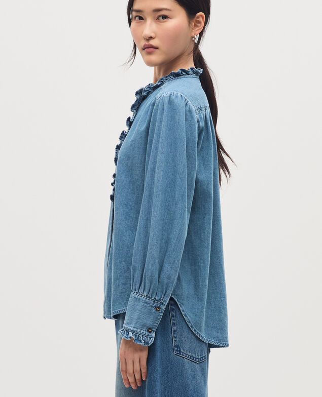 Chemise col volanté en coton J621 light blue