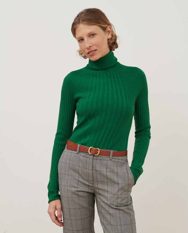 Pull col roulé en laine mérinos A541 bright green knit