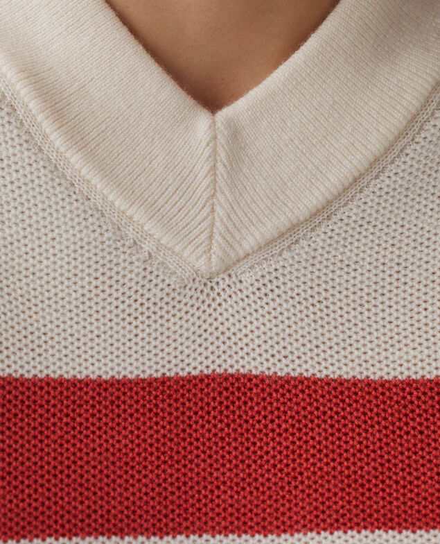 Pull marin col V en laine mérinos J242 st ecru paprika