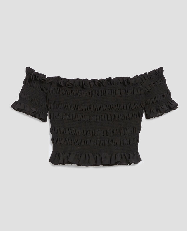 Top court à smocks H091 black beauty