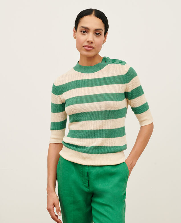Pull manches courtes en lin 0551 pine green stripes