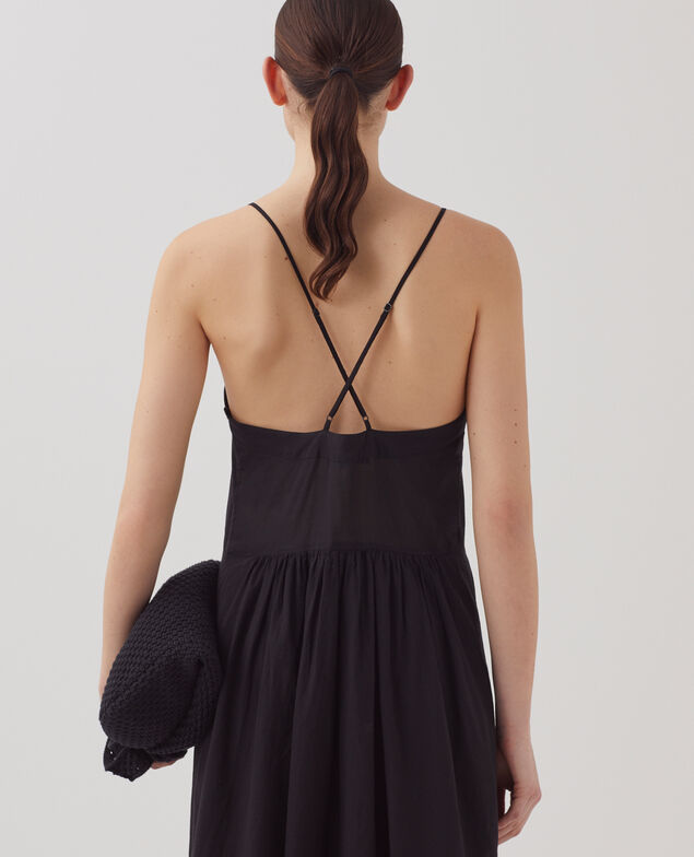 Robe longue à bretelles en voile de coton H091 black beauty