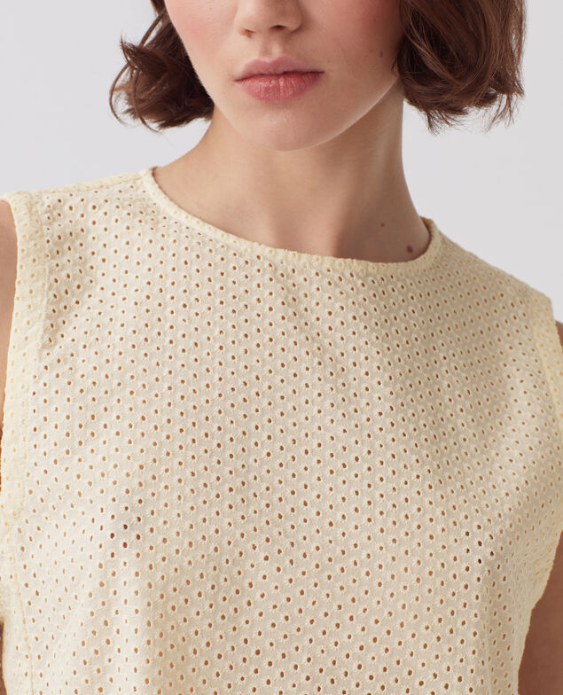 Top sans manches brodé en coton H013 gardenia