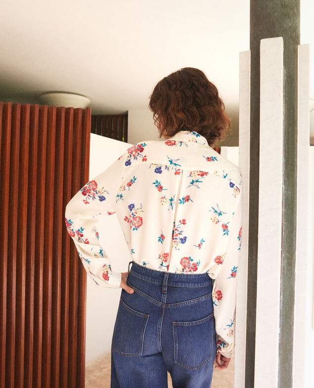 Chemise col esprit pyjama Fleurs off white
