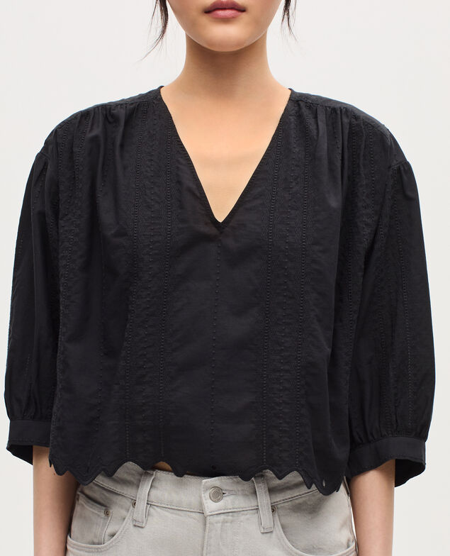 Blouse brodée en coton H091 black beauty
