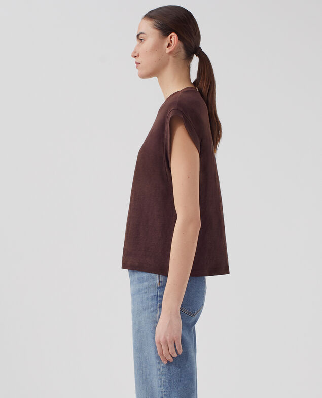 T-shirt boxy en lin KARO J790 chocolate plum