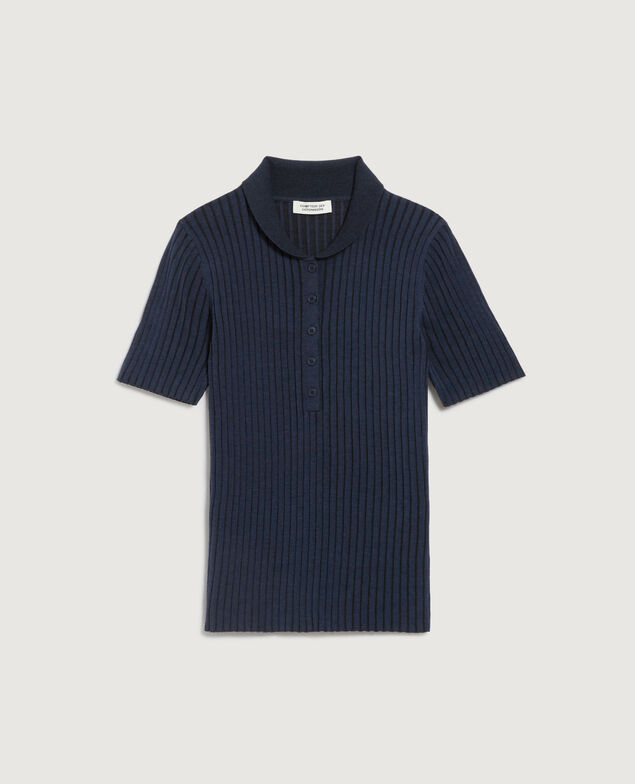 Polo  en maille c&ocirc;tel&eacute;e L682 blue black