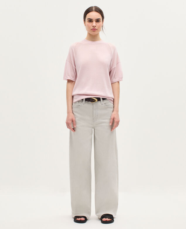 Pull en laine mérinos et soie K100 bloom pink