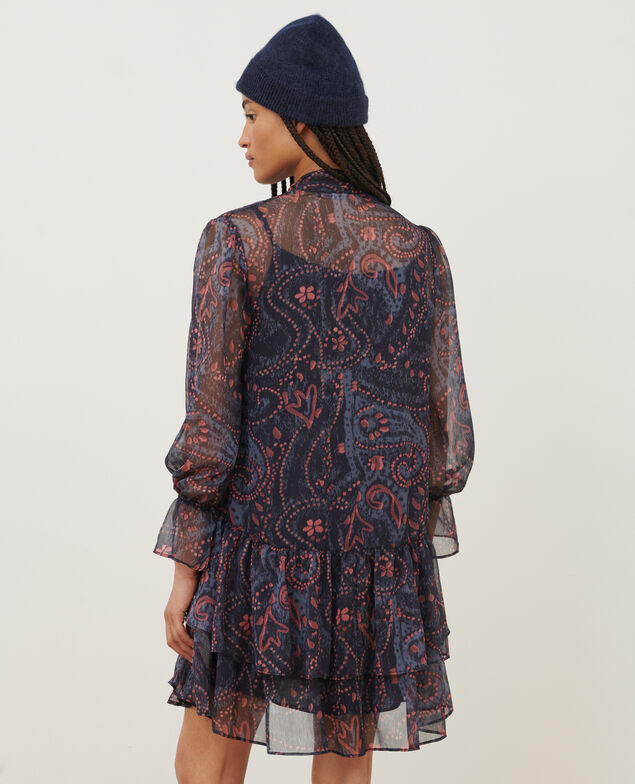 Robe courte fluide A683 print ikat navy