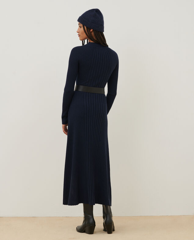 Robe longue en laine mérinos A699 navy knit