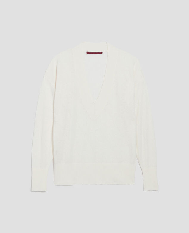 Pull col V à manches longues H013 gardenia