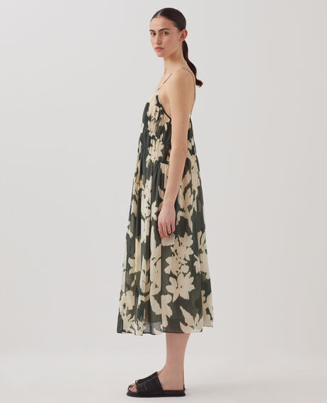 Robe longue fluide &agrave; bretelles en voile de coton J591 blurry fl dark g