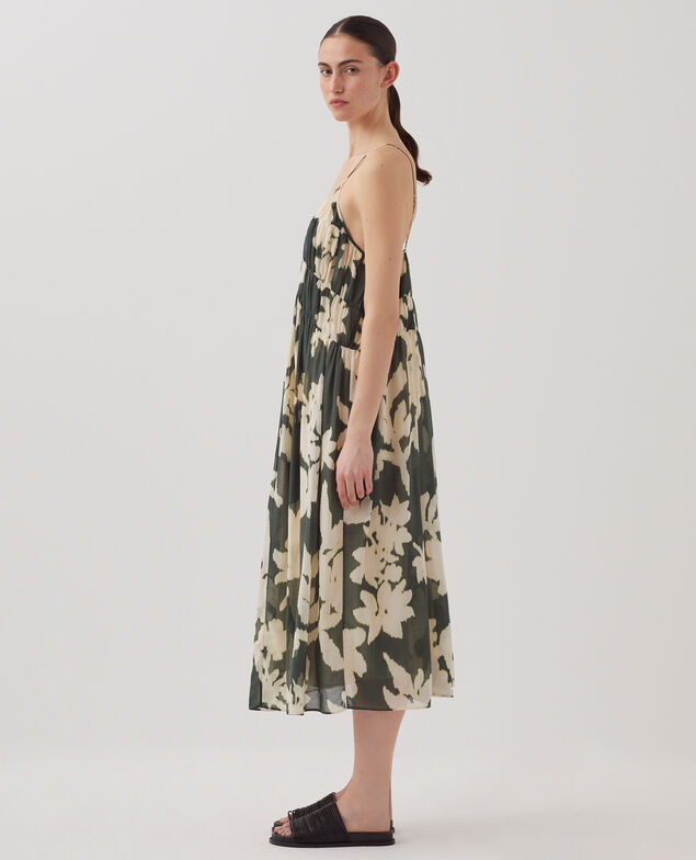 Robe longue fluide à bretelles en voile de coton J591 blurry fl dark g
