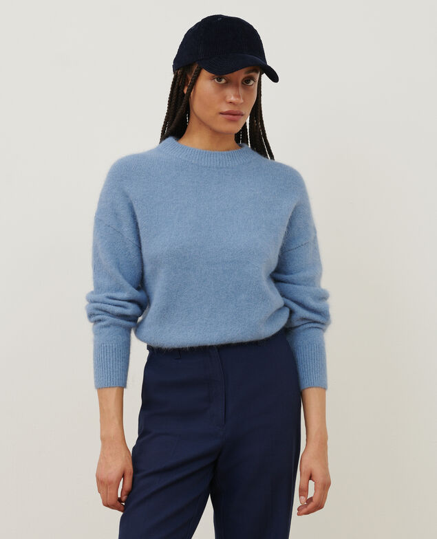Pull col rond en alpaga mélangé A601 lt blue infinity