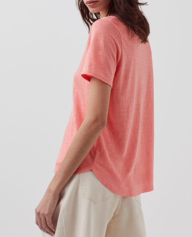 T-shirt col V en lin SARAH H101 silver pink