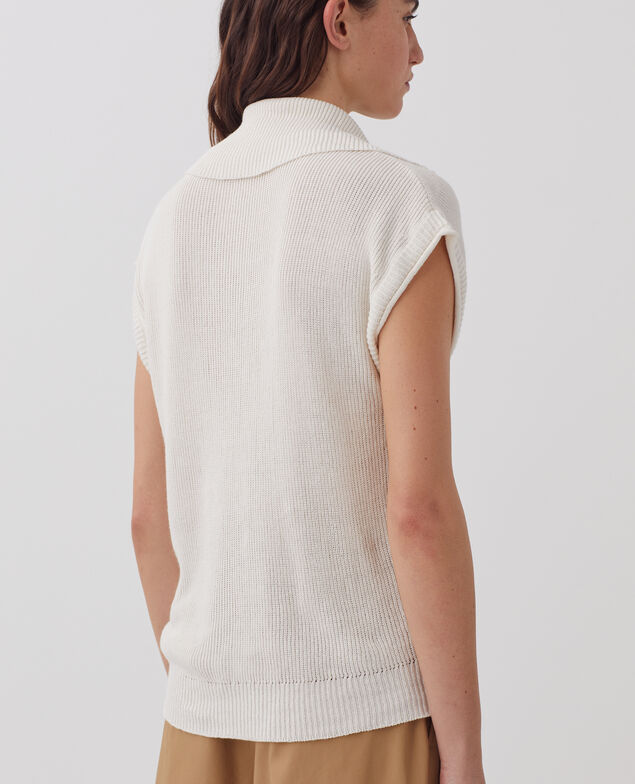 Pull sans manches col zippé en lin H303 white swan