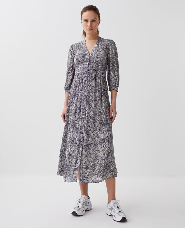 Robe longue fluide H690 micro fl navy