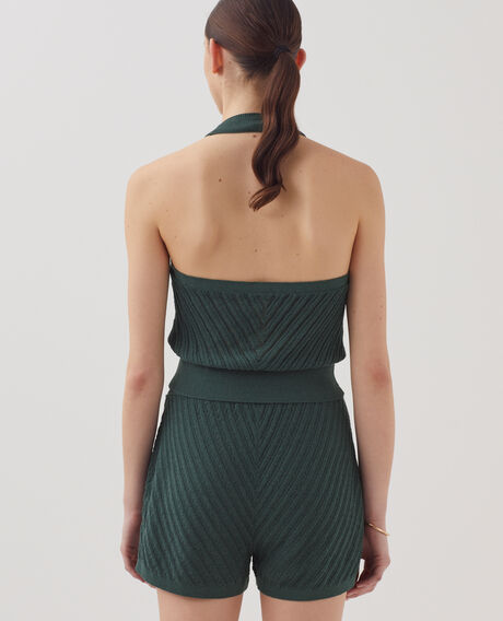 Top dos nu en maille textur&eacute;e J590 spruce green