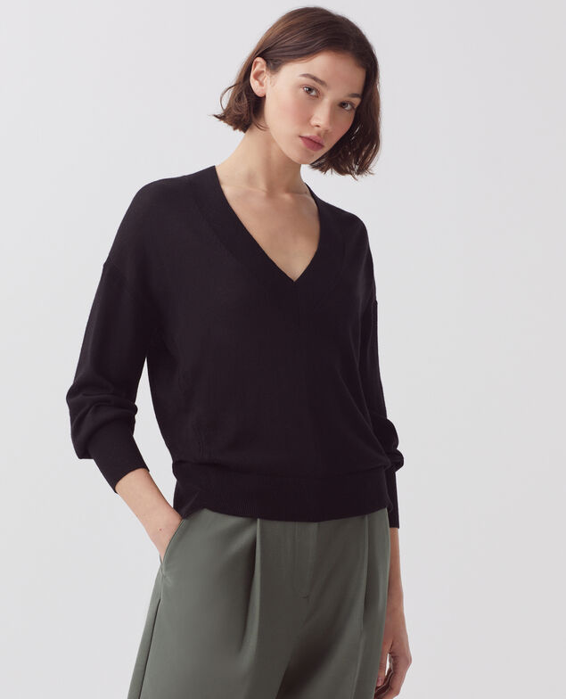 Pull col V à manches longues H091 black beauty