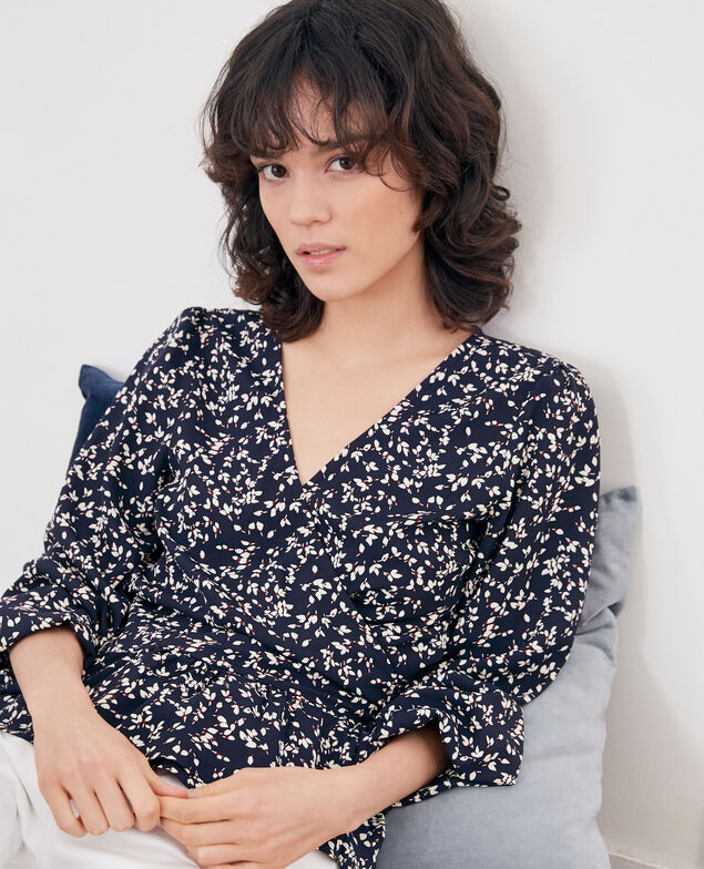 Blouse cache-cœur imprimée Canopee marine