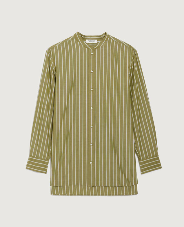 Chemise rayée col officier K541 stripes green