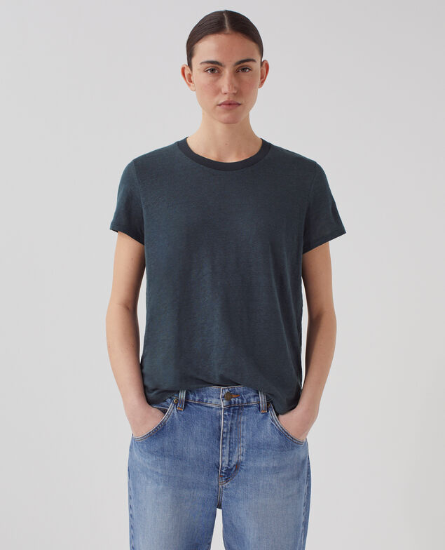 T-shirt col rond en lin AMANDINE J690 blueberry