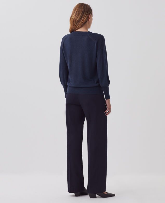 Pull col V en laine et soie J690 blueberry
