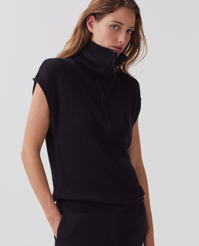 Pull sans manches col zippé en lin H091 black beauty