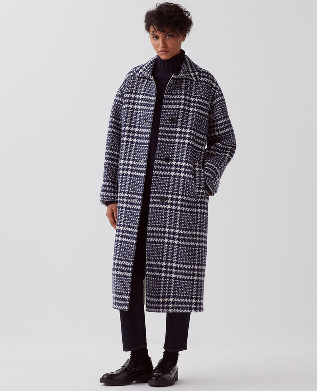 Manteau long I681 houndstooth ble