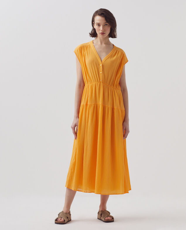 Robe longue en coton froissé H450 artisan's gold