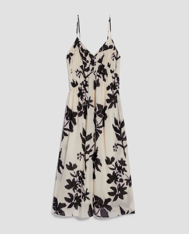 Robe longue fluide à bretelles en voile de coton J304 blurry fl ecru