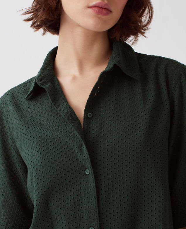 Robe chemise courte brodée en coton J590 spruce green