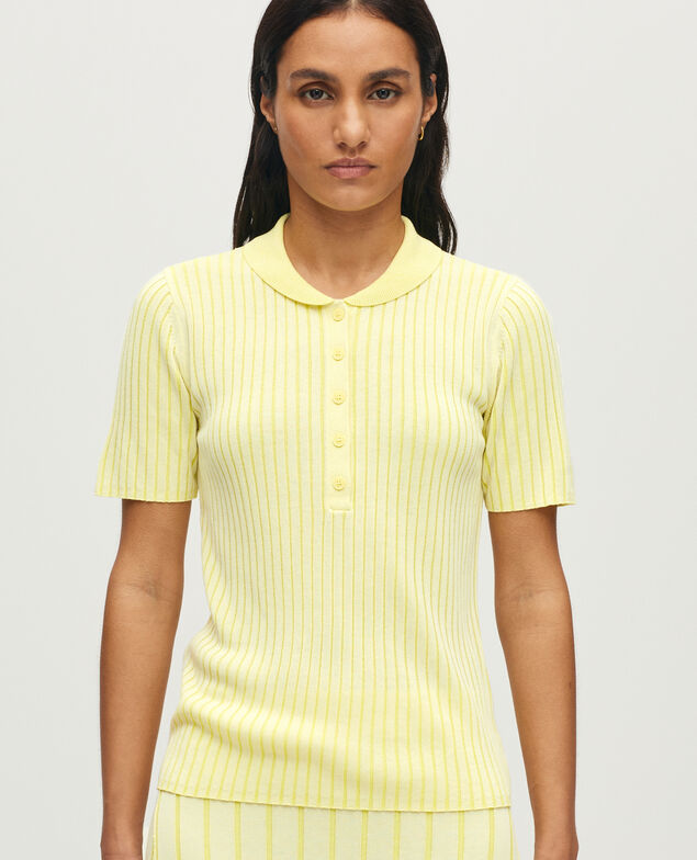 Polo  en maille c&ocirc;tel&eacute;e L433 white yellow