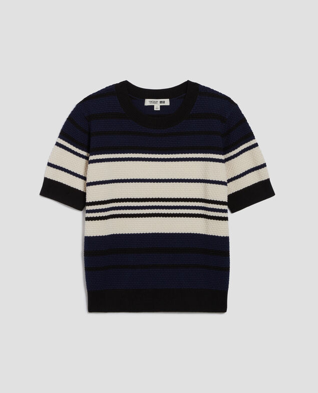 Pull à manches courtes en coton J695 st ecru navy