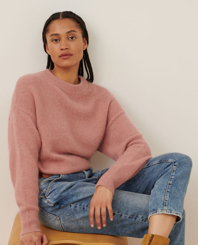 Pull col rond en alpaga mélangé A110 pink knit
