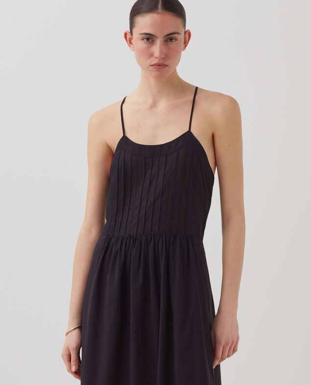 Robe longue à bretelles en voile de coton H091 black beauty